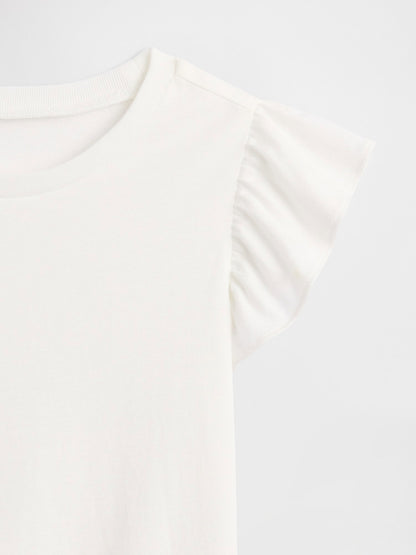 Beyaz Flutter Sleeve T-shirt