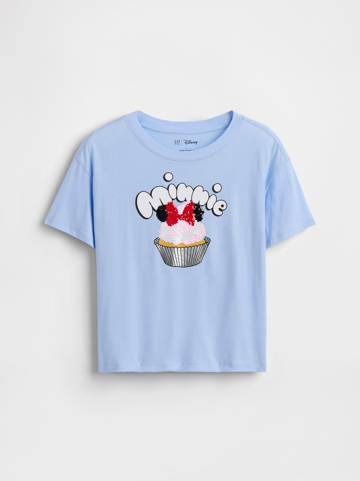 Açık Mavi Disney Oversized Flippy Sequins Grafik Baskılı T-shirt