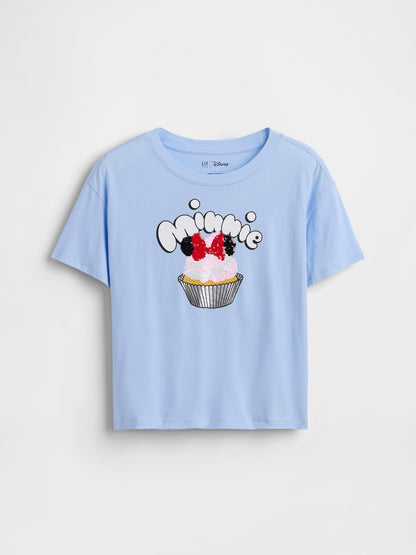 Açık Mavi Disney Oversized Flippy Sequins Grafik Baskılı T-shirt