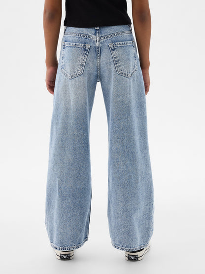 Açık Mavi Low Rise Stride Wide-leg Jean Pantolon