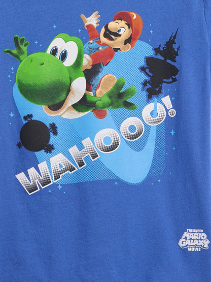 Mavi Süper Mario Grafik Baskılı T-shirt