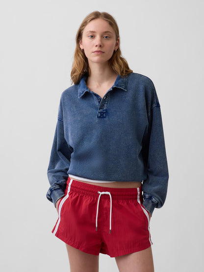 Mavi Fransız Havlu Kumaş Oversized Polo Sweatshirt