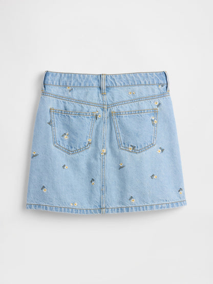 Mavi Işlemeli Denim Etek