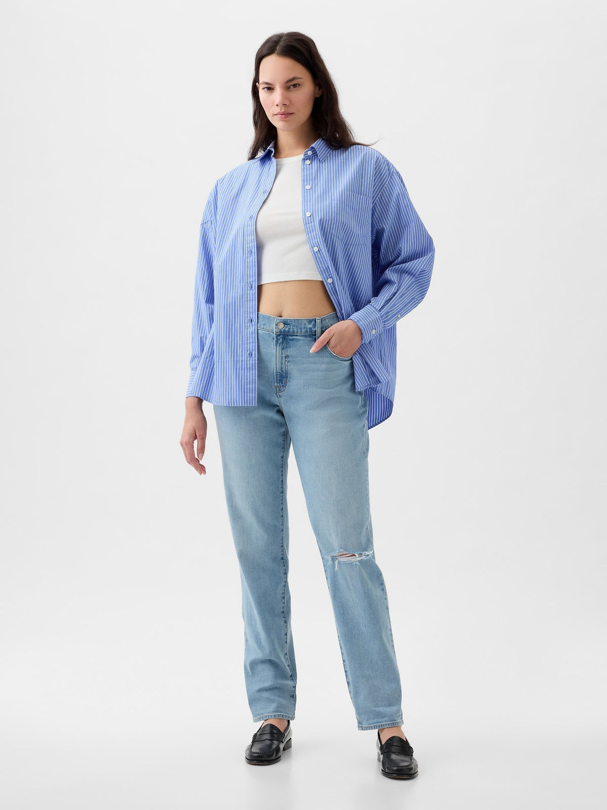 Açık Mavi Mid Rise Girlfriend Jean Pantolon