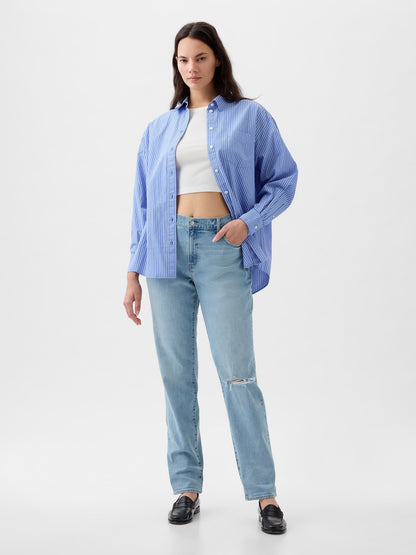 Açık Mavi Mid Rise Girlfriend Jean Pantolon