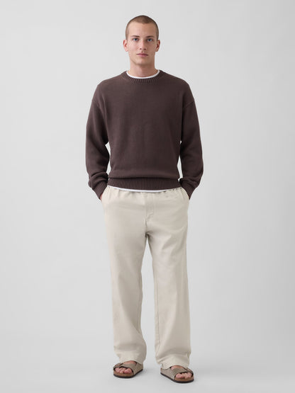 Krem Keten Karışımlı Relaxed Taper Easy Pantolon