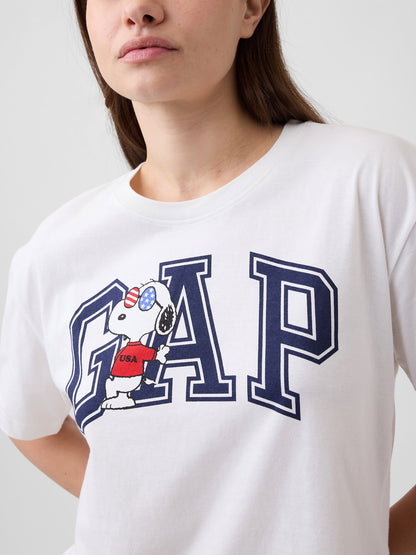 Beyaz Peanuts Oversized Gap Americana Logo T-shirt