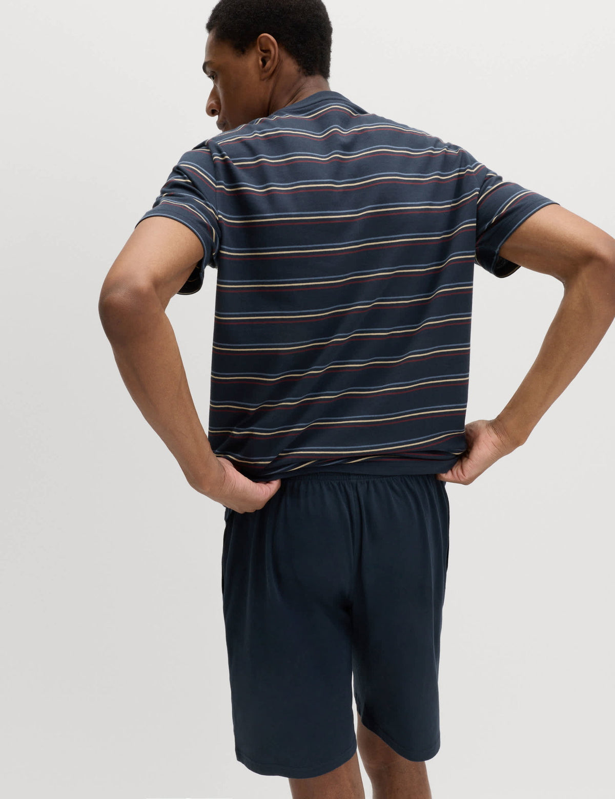 Saf Pamuklu Gökkuşağı Çizgili Pijama Takımı