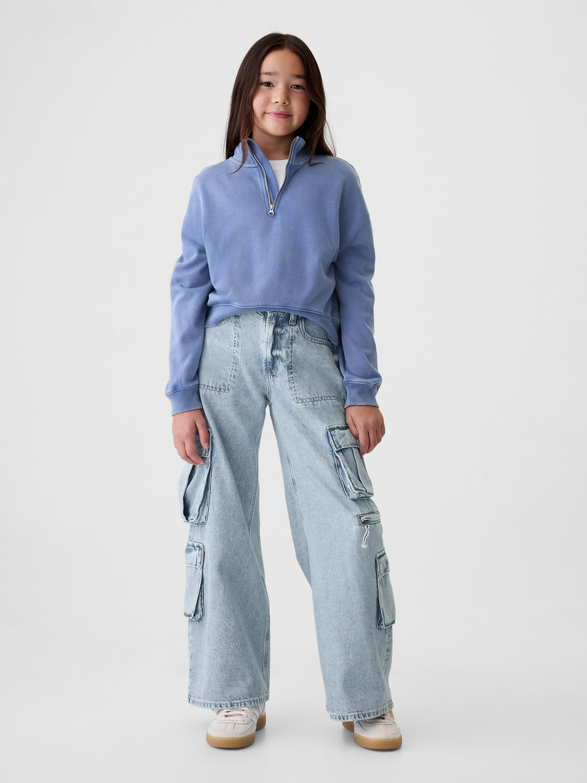 Açık Mavi Mid Rise Double Kargo Baggy Jean Pantolon
