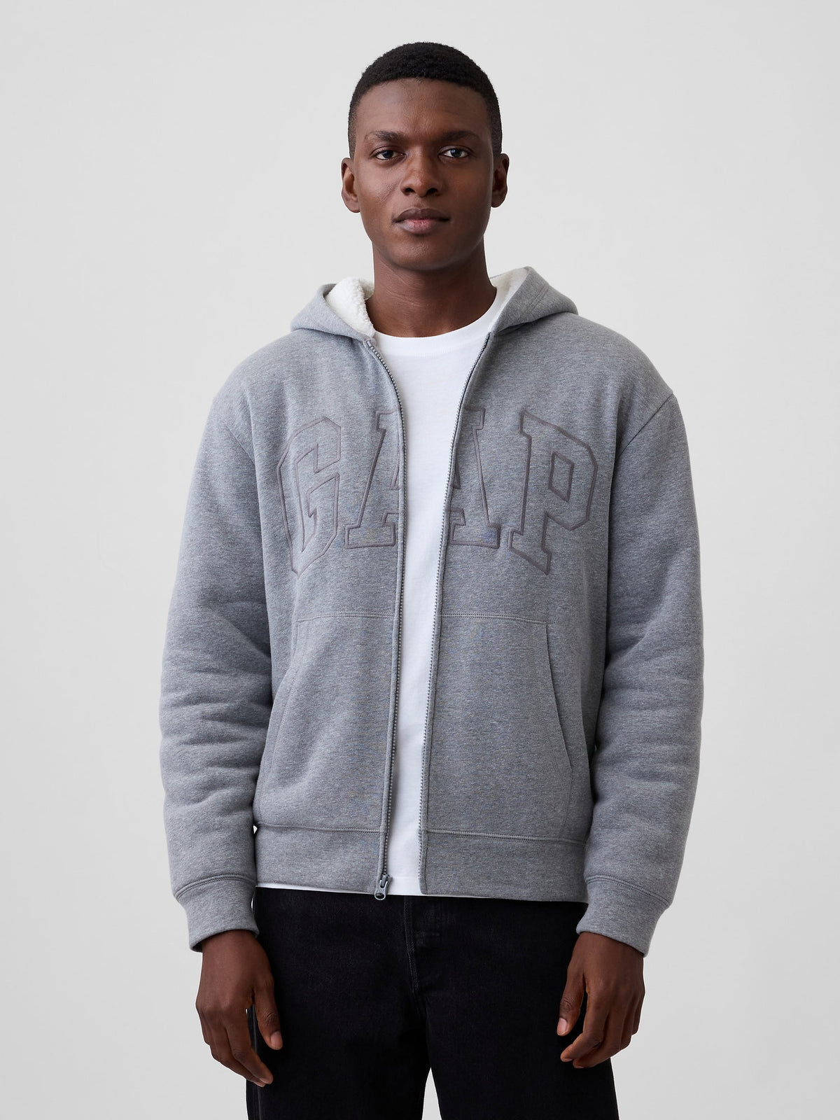Gri Relaxed Gap Logo Sherpa Astarlı Fermuarlı Sweatshirt