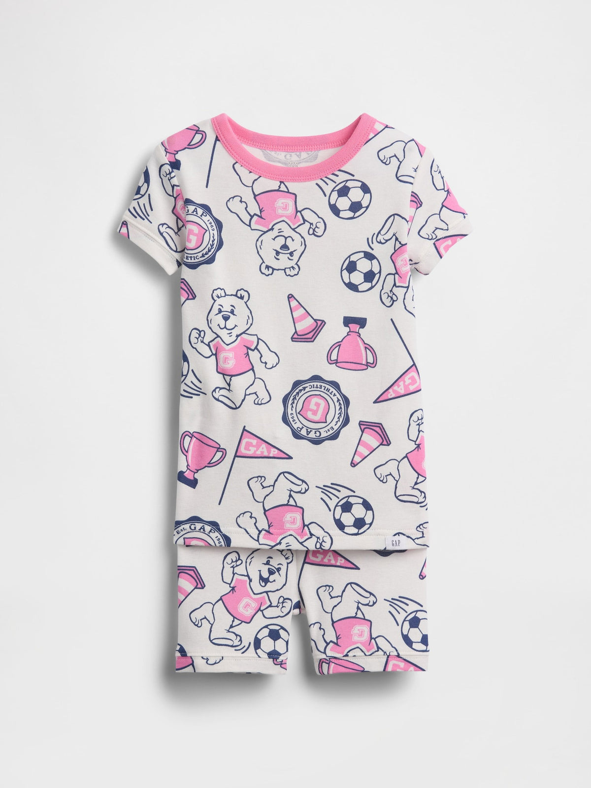 Pembe Organik Pamuk Ayı Baskılı Logo Şort Pijama Takımı
