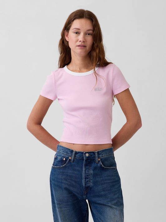 Açık Pembe Ribbed Gap Logo Baby Crop T-shirt