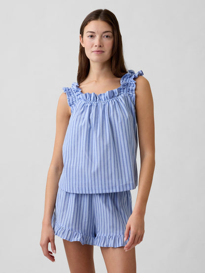 Çok Renkli Fırfırlı Poplin Pijama Üst