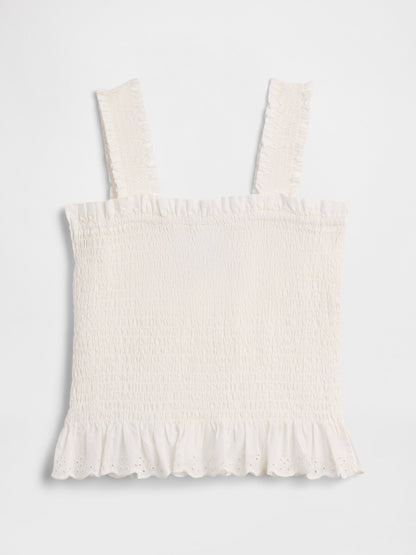 Beyaz Smocked Peplum Bluz