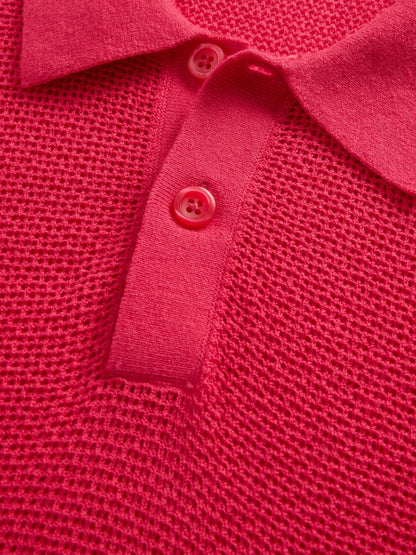 Açık Pembe Dokulu Kroşe Polo T-shirt