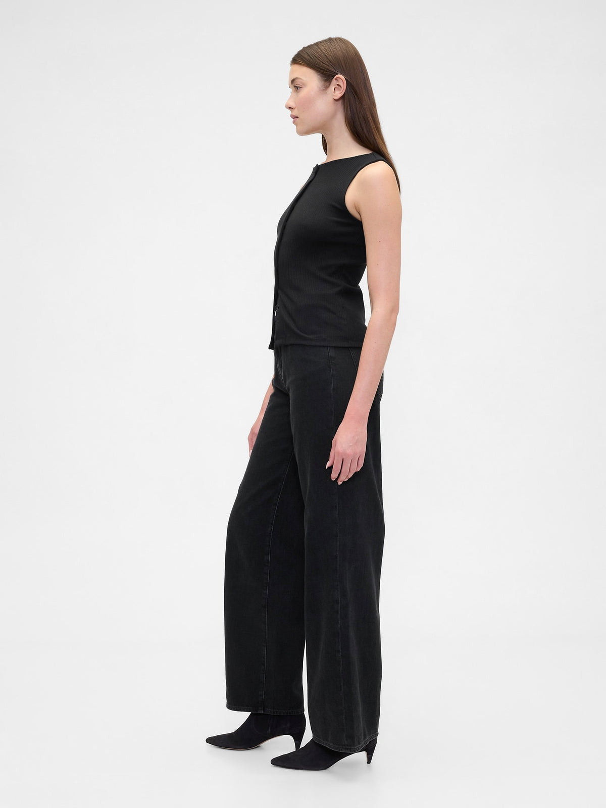Siyah High Rise Wide-leg Jean Pantolon