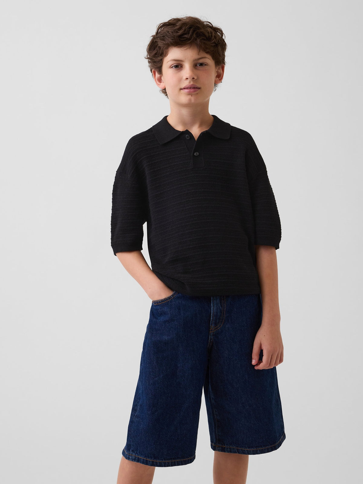 Siyah Relaxed Triko Polo T-shirt