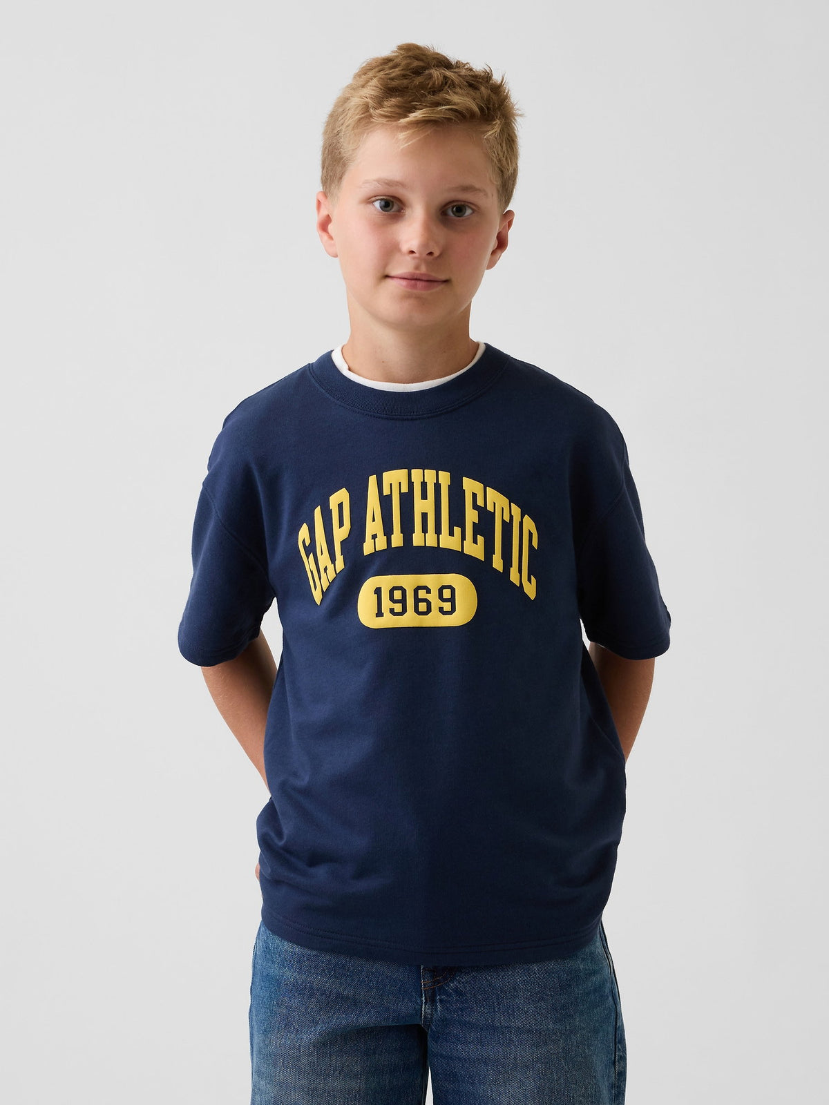 Lacivert Fransız Havlu Kumaş Kısa Kollu Sweatshirt