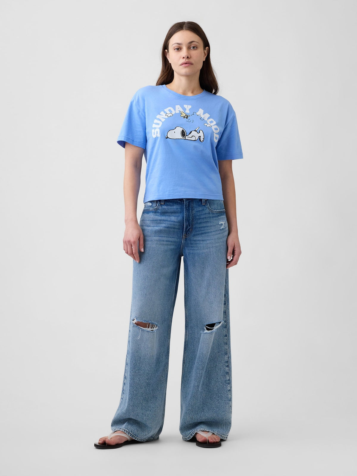 Açık Mavi Peanuts Oversized Grafik Baskılı T-shirt