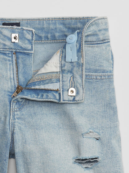 Açık Mavi Mid Rise Midi Denim Şort