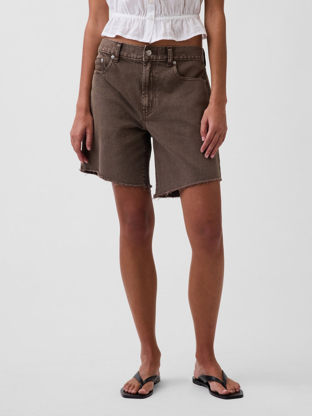 Kahverengi 8 Mid Rise Loose Denim Bermuda Şort