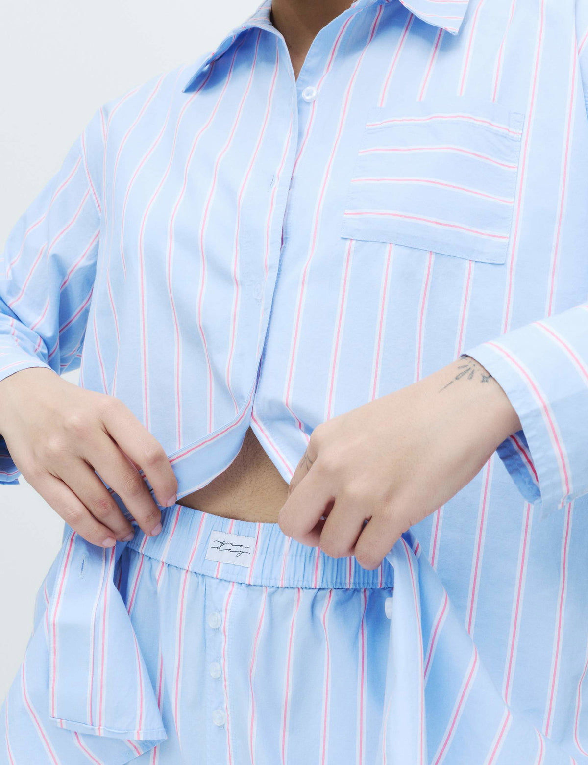 %100 Pamuk Poplin Çizgili Pijama Üstü