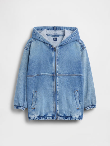 Açık Mavi Çocuklar Denim Relaxed Kapüşonlu Ceket