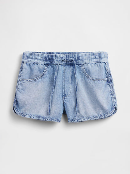 Açık Mavi Mid Rise Ultrasoft Denim Easy Dolphin Şort