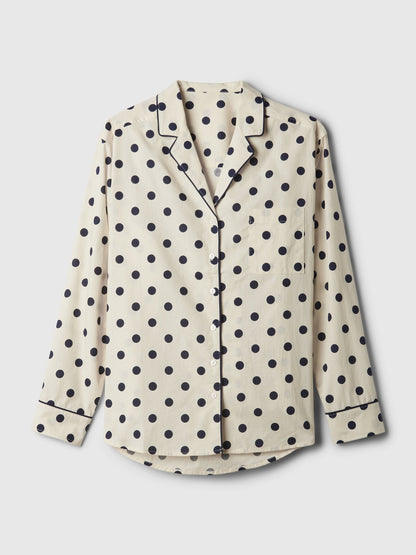 Bej Desenli Poplin Pijama Üstü
