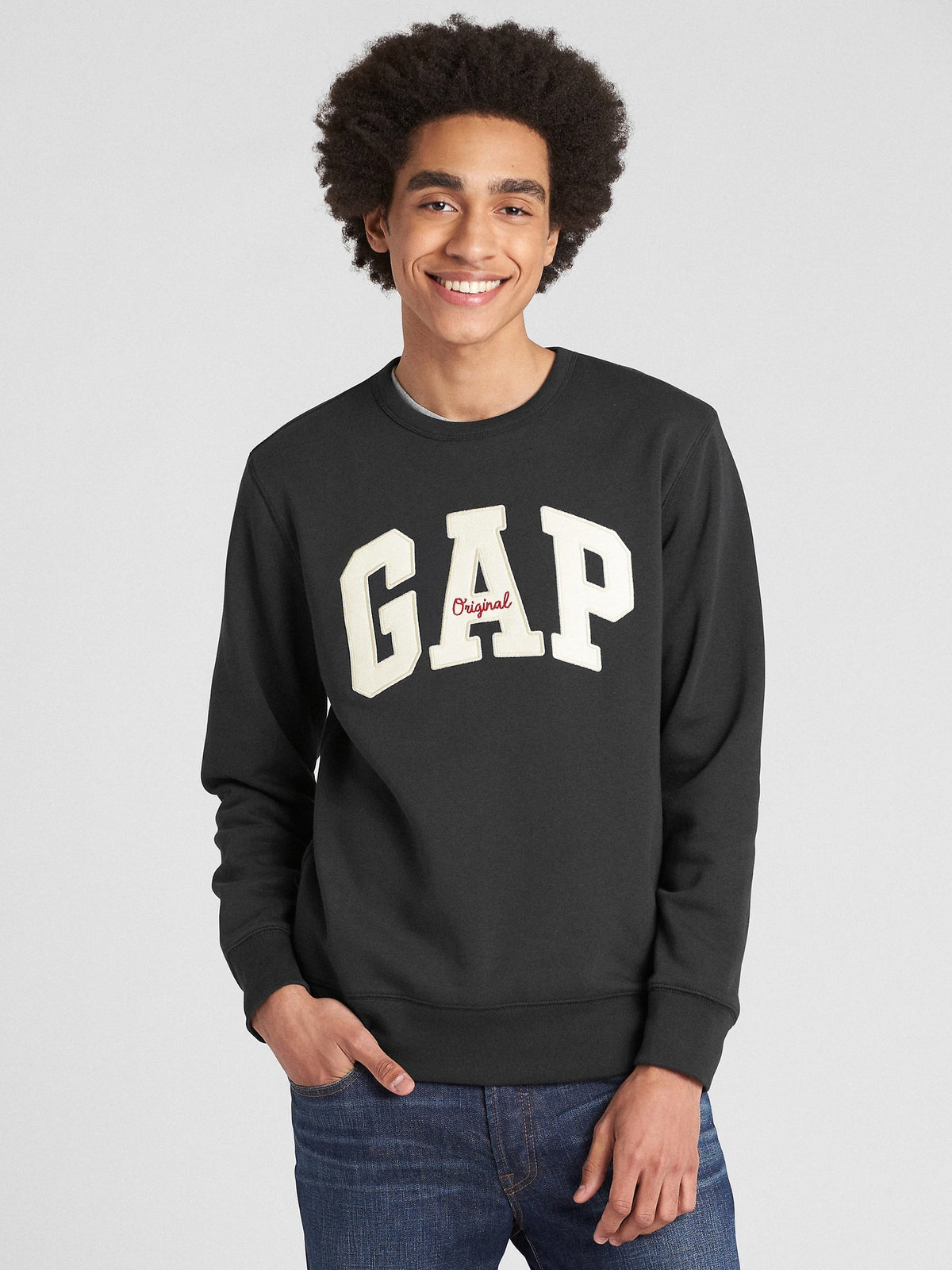 Koyu Gri Gap Logo Bisiklet Yaka Sweatshirt