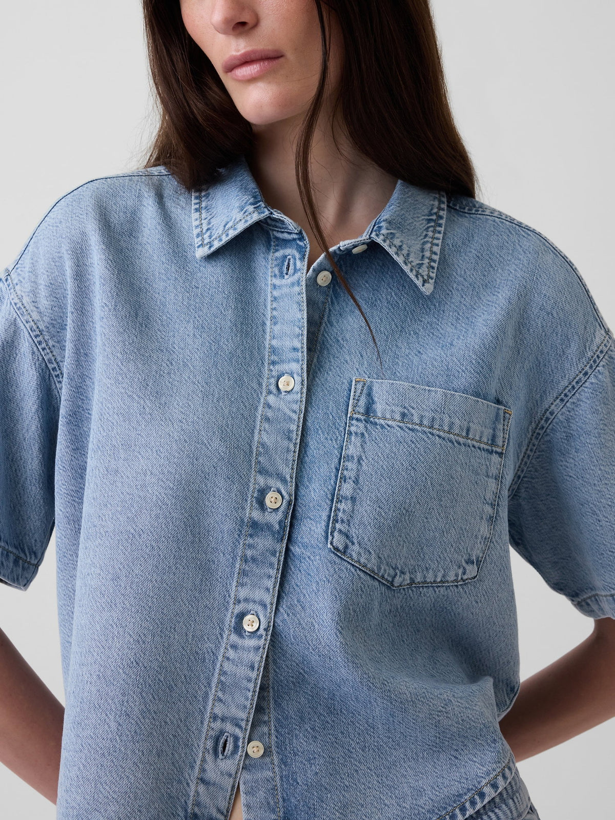 Açık Mavi Ultrasoft Denim Oversized Kamp Gömlek