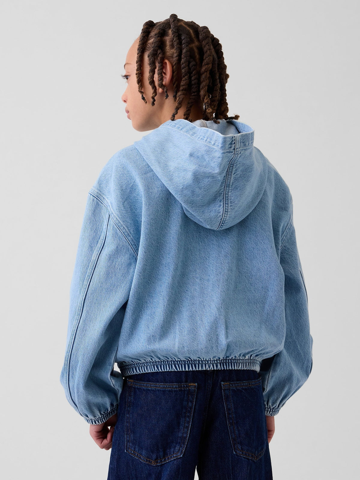 Açık Mavi Çocuklar Denim Relaxed Kapüşonlu Ceket