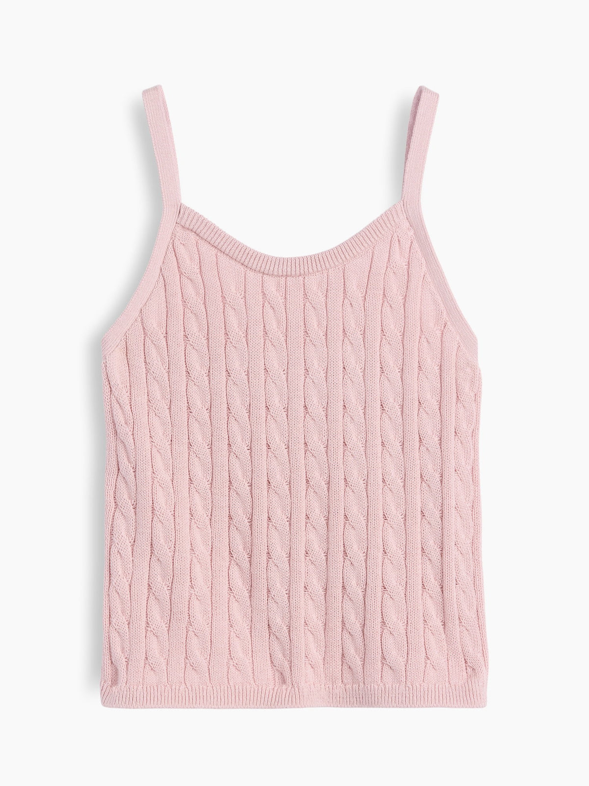Pembe %100 Pamuk Cable Örgü Cami Askılı Triko Atlet