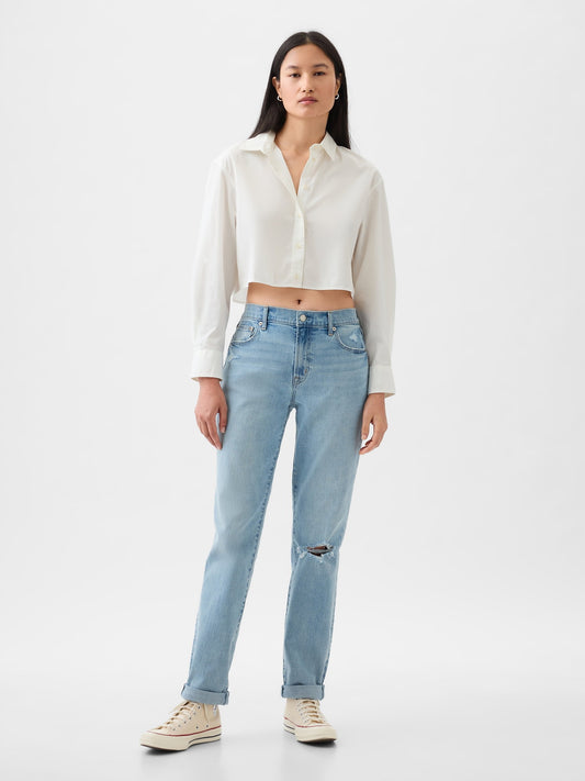 Açık Mavi Mid Rise Girlfriend Jean Pantolon