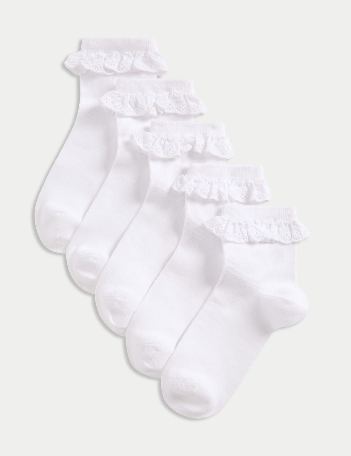 5'li Saf Pamuk Karışımlı Broderie Frill Okul Çorabı