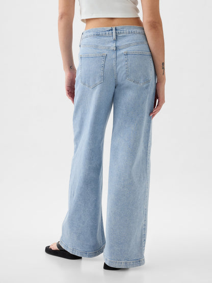 Açık Mavi High Rise Stride Wide-leg Jean Pantolon