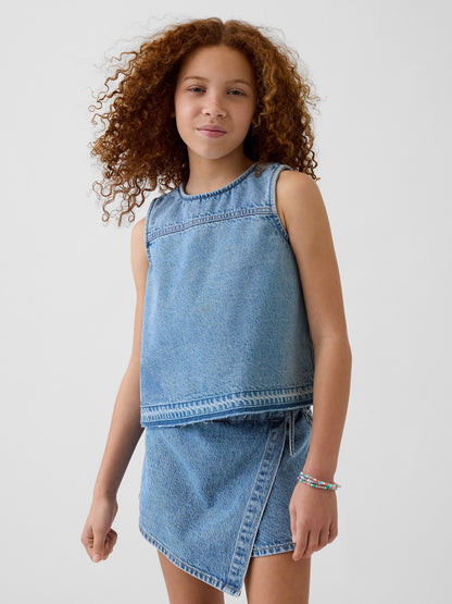 Açık Mavi Denim Shell Kolsuz Bluz