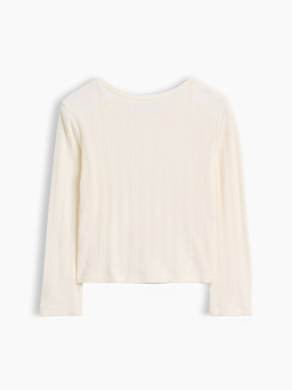 Krem Arch Logo Pointelle T-shirt
