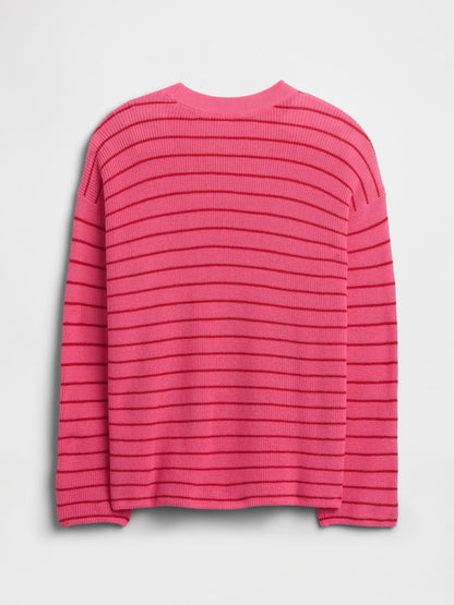 Pembe Çocuklar Oversized Çizgili Shaker Örgü Kazak
