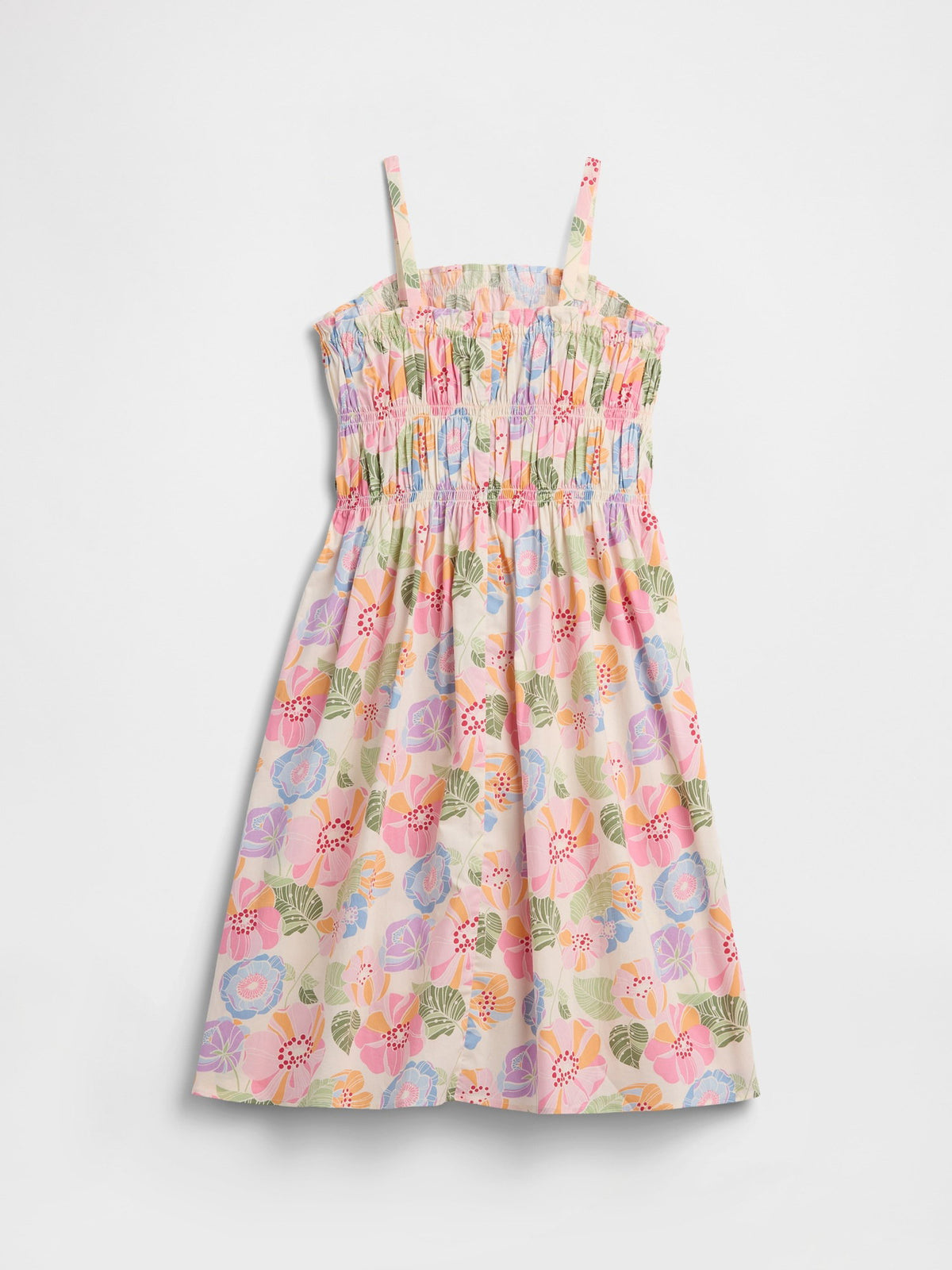 Çok Renkli Baskılı Smocked Midi Elbise