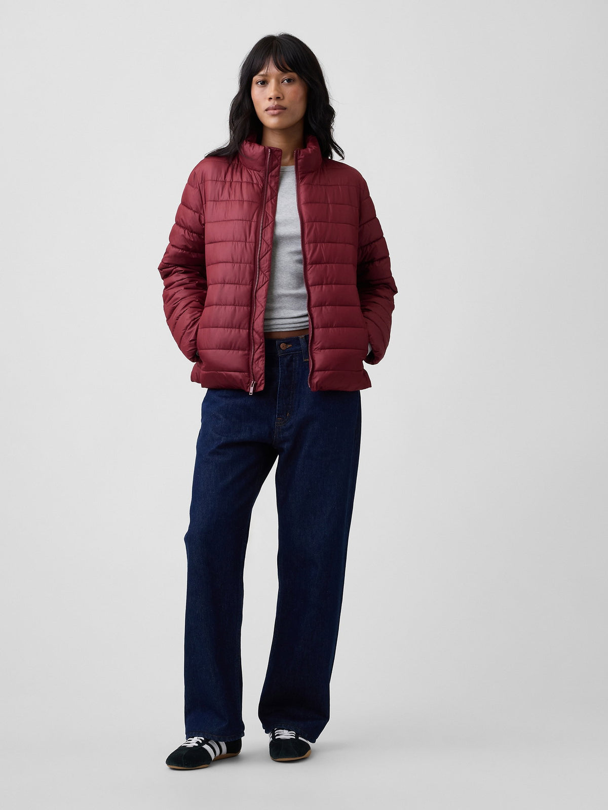 Bordo Relaxed Puffer Şişme Mont