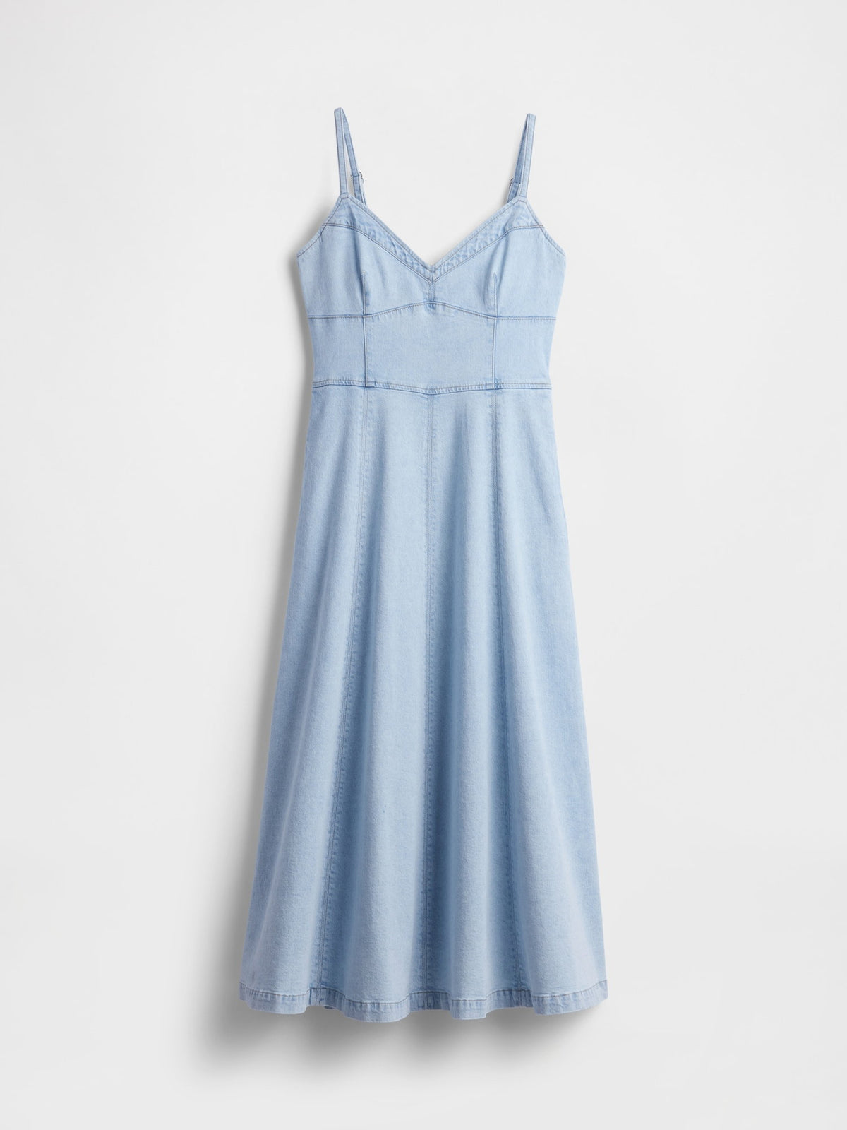 Açık Mavi Denim Seamed Korse Maxi Elbise