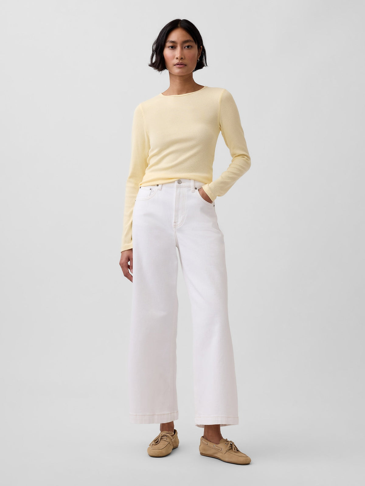 Beyaz High Rise Stride Wide-leg Ankle Jean Pantolon