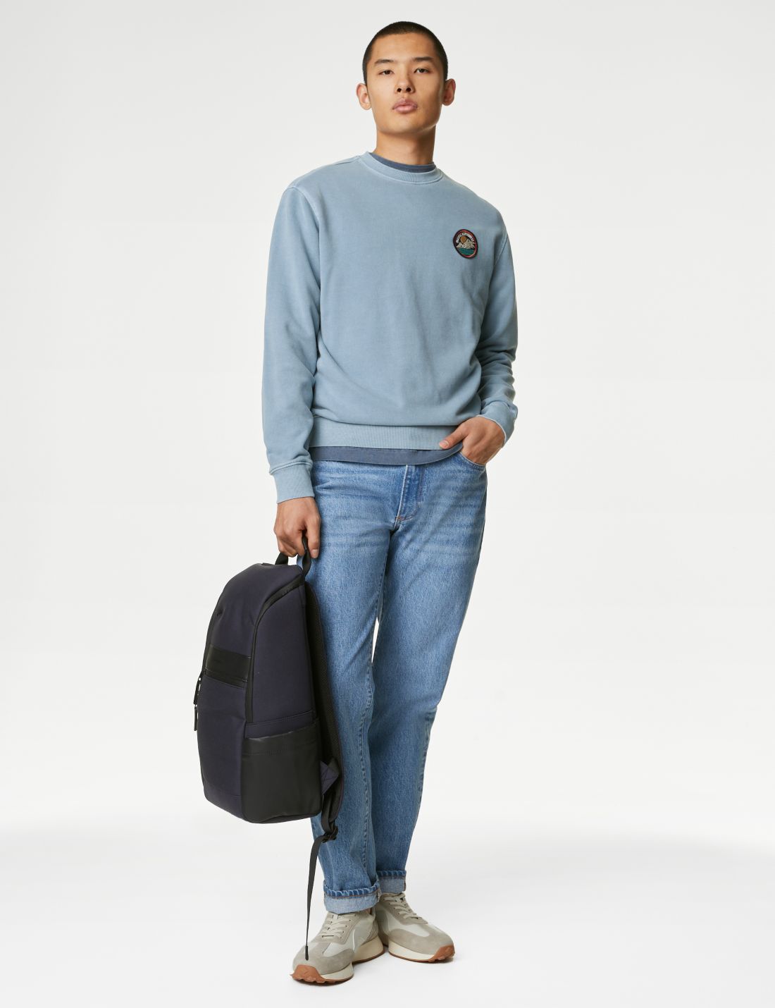 Saf Pamuklu Yuvarlak Yaka Sweatshirt