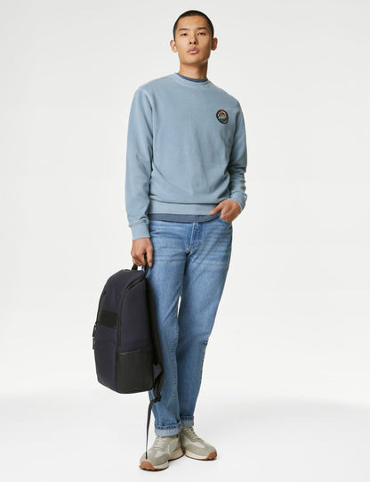 Saf Pamuklu Yuvarlak Yaka Sweatshirt