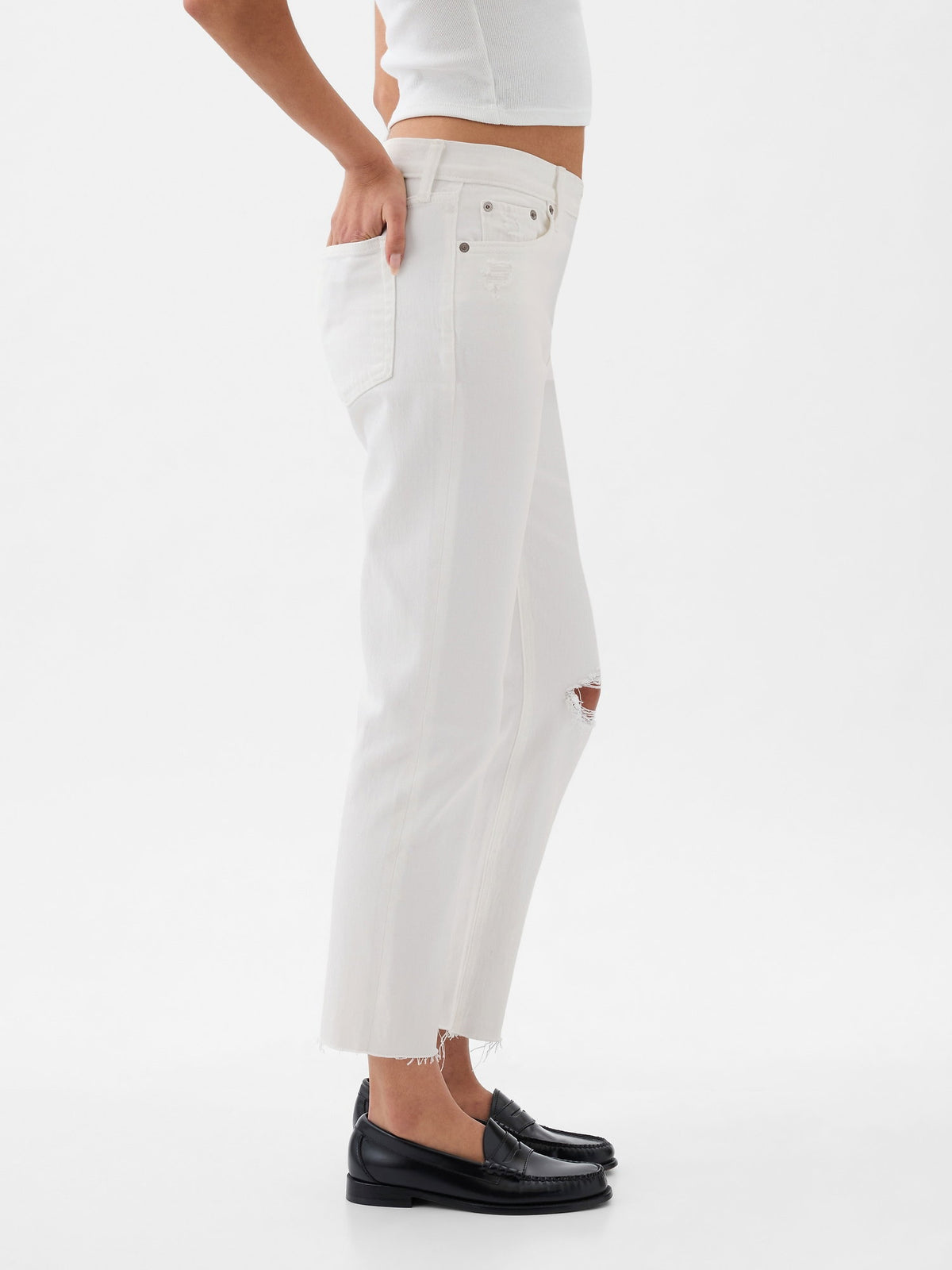 Beyaz High Rise Cheeky Straight Jean Pantolon