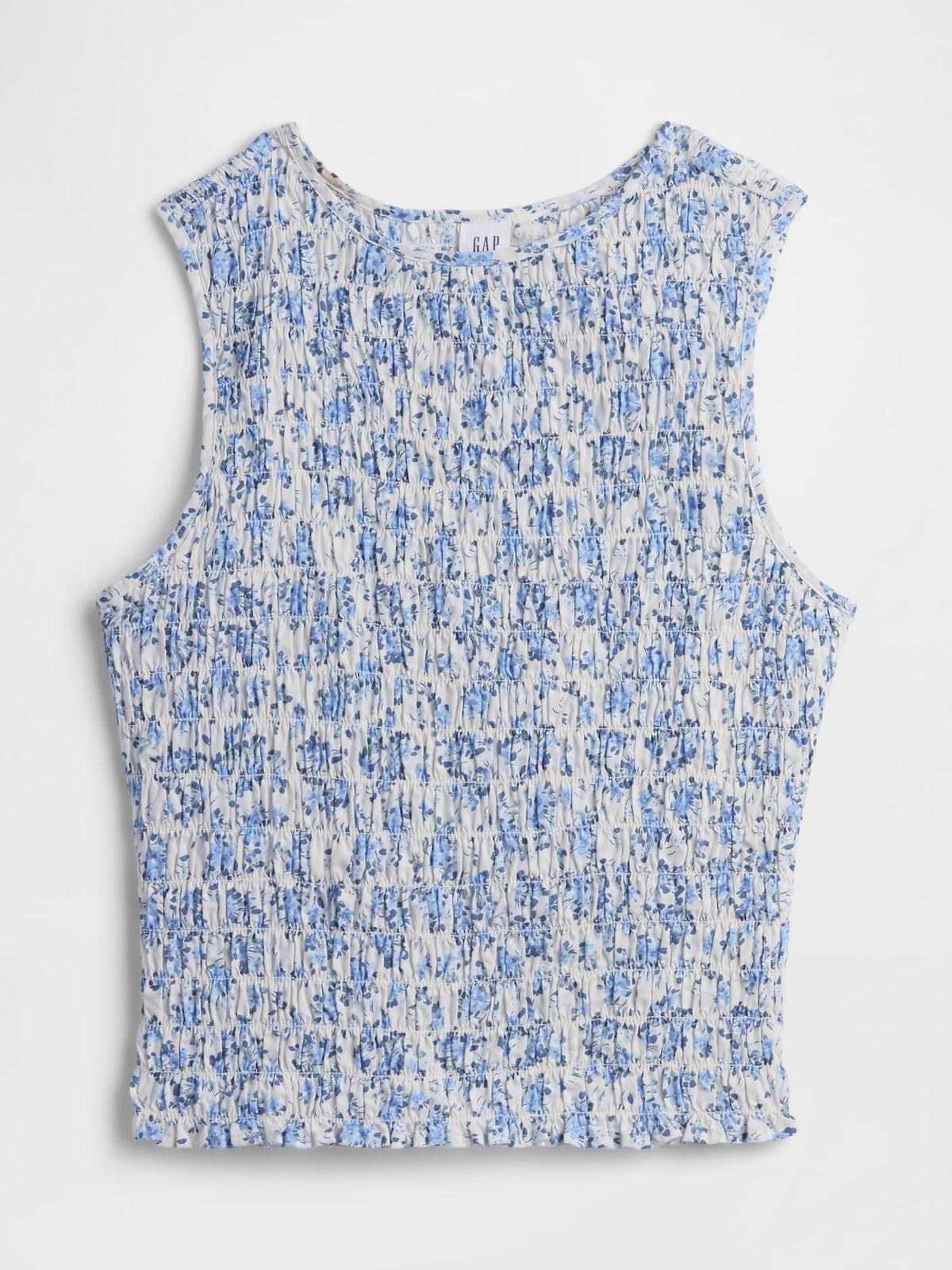 Açık Mavi Smocked Kolsuz Boatneck Bluz