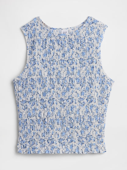 Açık Mavi Smocked Kolsuz Boatneck Bluz
