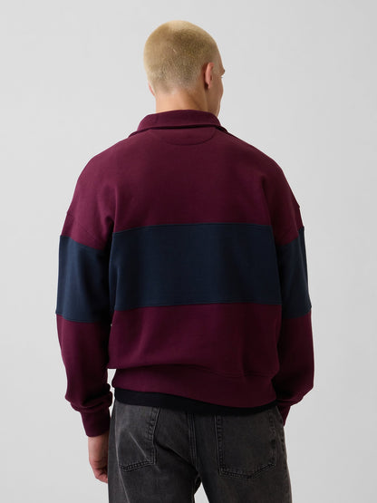 Bordo Heavyweight Oversized Çizgili Yarım Fermuarlı Sweatshirt