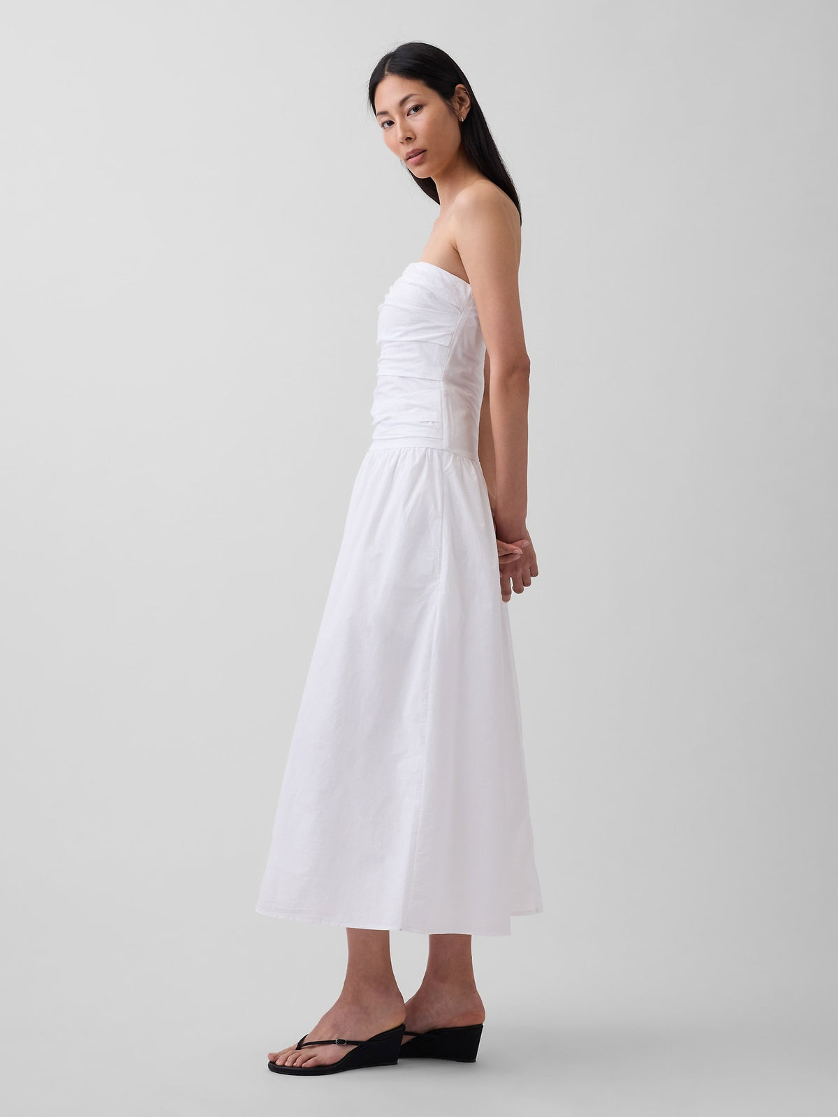 Beyaz Poplin Drop-waist Maxi Elbise